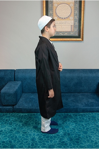 Siyah Buhara Yaka Namaz Elbisesi Erkek Çocuk Cübbe Siyah