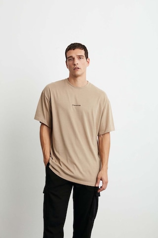 Grimelange Rıver Erkek Oversize Fit Önü Nakışlı %100 Pamuklu Bej T-shirt