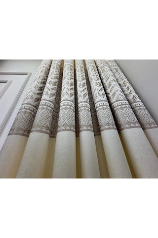 Nivemeshome Avşa Desen:632349 2004 Krem 1/3 Sık Pile Fon Perde Apm Krem