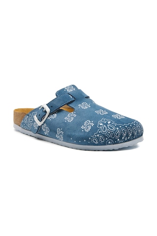 Comfortfusse Folk Capri - Erkek Ortopedik Deri Sabo Terlik Mavi Süet Deri