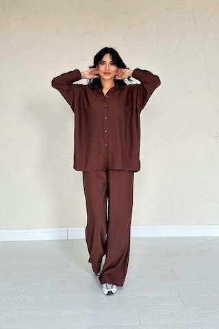 Munn Collection Kahverengi Alice Gömlek Ve Bol Kesim Pantolon Takım Kahverengi