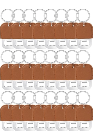 24 Adet Boya Deri Şişe Açacağı Anahtarlık Bira Çelik Şişe Açacağı Kahverengi