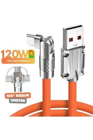 180 Dönebilen Type-c Hızlı Şarj Kablosu, 120w 6a, Tpe Sıvı Silikon Gövde, Çinko Alaşım Başlık 1 Metre