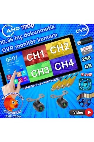 2 Adet Balık Gözü Lens Ahd 720p 170'' Kelebek Kamera Dvr Dokunmatik Ekran Video Müzik 12 Volt
