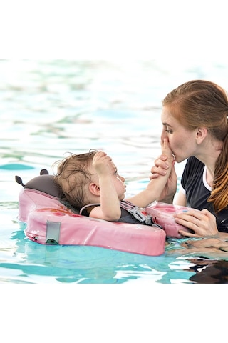 Mambobaby Yüzme Simidi - Pembe Kelebek, Emniyetli, Gölgelikli Ve Ayak Destekli