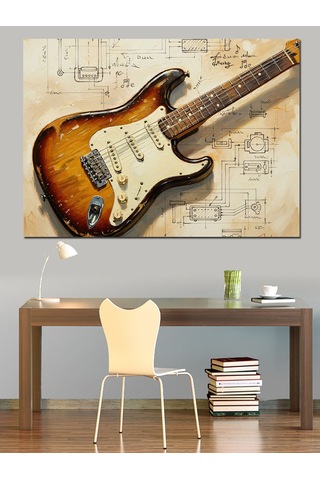 Gitar Ve Notalar Sanat Dekoratif Kanvas - Mdf Ahşap Tablo