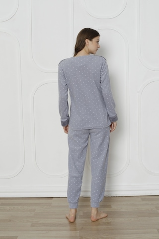 Fawn 3011 Peluş Welsoft Polar Kışlık Kadın Ev Kedi İşlemli Pijama Takımı Gri