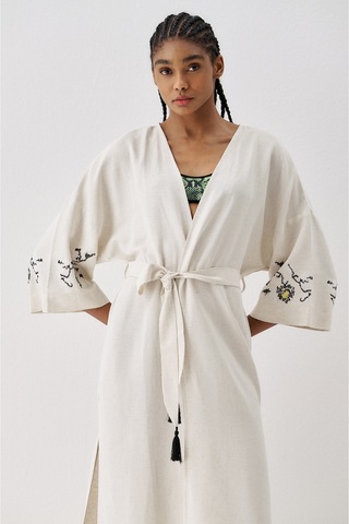 Sagaza Studio Ss6186 Keten Bağlamalı Kimono Siyah