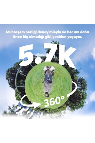 Akaso 360 Standart Combo Aksiyon Kamera 5.7k 360 Video, 48mp Sensör, 72mp 360 Fotoğraf, Aı Takip Siyah