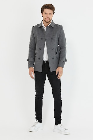 Mero Life Erkek Gri Kemerli Kaşe Kaban Trenç Model Gri