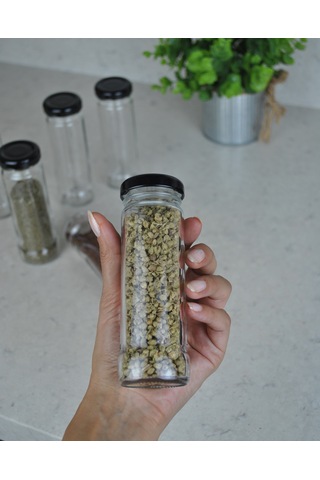 6 Adet 105 Ml Metal Siyah Kapaklı 105 Cc Şeffaf Uzun Cam Kavanoz