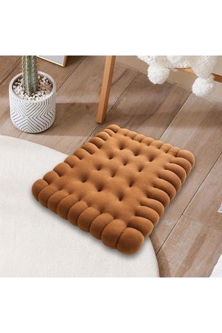 Flybuy Yastık Suntek Kare Dekoratif Koyu Kahverengi Bosphorusboutique Altın Bisküvi Altın