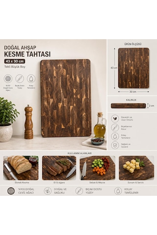 Doğal Ahşap Kesme Tahtası 43x30 Cm Kalın Kasap Bloğu Kesim Tahtası Bıçak Dostu Mutfak Doğrama Ve Servis Tahtası