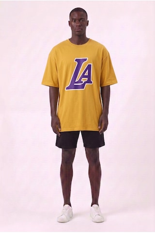 Usa La Baskılı Turuncu Oversize Erkek T-shirt 142832 SİYAH