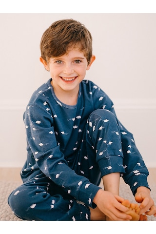 Antebies Organik Lacivert Kutup Ayısı Erkek Çocuk Pijama Takımı Renkli