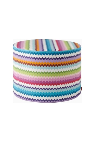 Missoni Riverbero Zigzag Keten Canvas Italyan Tasarımı Lüks Puf Yuvarlak Puflar Çok Renkli 40 X 30 Cm