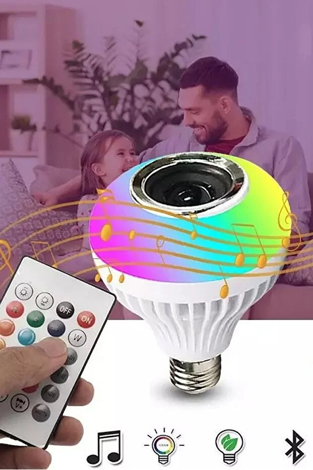 Bluetooth Hoparlör Akıllı Rgb Ledli Ampül Müzikli Lamba Ses Bombası Legend/led Musıc Dekorlu Rengarenk Disco Karışık-çok Renkli