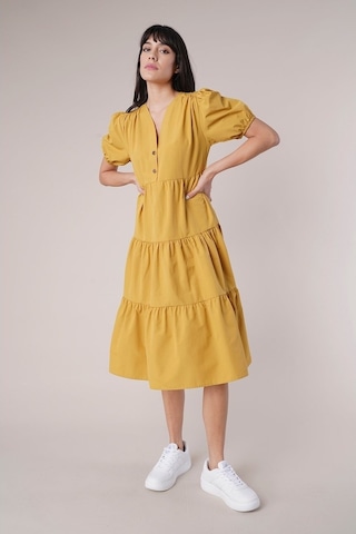 Gabria Kadın Düğme Detaylı Elbise Hardal