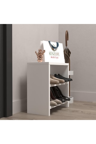 Kenzlife Ayakkabılık Mısri Mat Beyaz Suntalam 035 040 20 Dört Çift Ayakkabı Kapasitesi Arkalıksız Beyaz