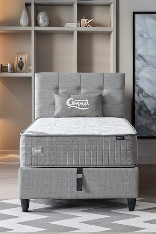 Mimoza Tek Kişilik Sandıklı Baza Antibakteriyel Ortopedik Paket Yaylı Yatak 3 Lü Set 120 x 200