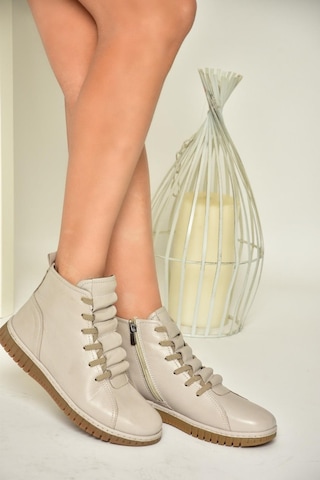 Fox Shoes T555366203 Vizon Hakiki Deri Comfort Ortopedik Taban Kadın Bot Vizon