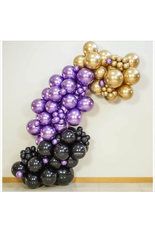10 Adet Metalik Gold, 10 Adet Metalik Mor, 10 Adet Metalik Siyah Balon Çok Renkli