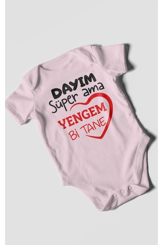 Morivokids Dayım Süper Ama Yengem Bir Tane Kısa Kollu Bebek Body %100 Pamuk Bebe Pembe