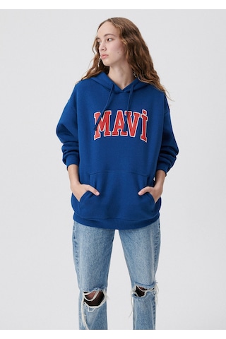 Mavi 1600361-82625 Mavi Logo Baskılı Kapüşonlu Sweatshirt - Lacivert