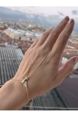 Beyaz Zirkon Taş Detaylı Gümüş Güvercin Model Şahmeran - Gold Altın