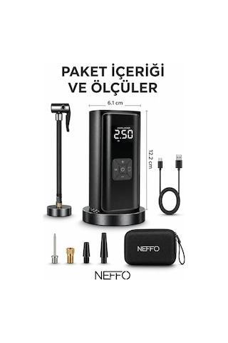 150 Psı Şarjlı Hava Kompresörü 4500mah Lcd Ekranlı Taşınabilir Lastik Şişirme Pompası Powerbank Kılıf Hediyeli