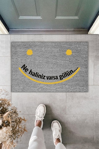 Rugmood Modern Dijital Baskı - Ne Haliniz Varsa Gülün : - Kapı Önü Paspası Gri