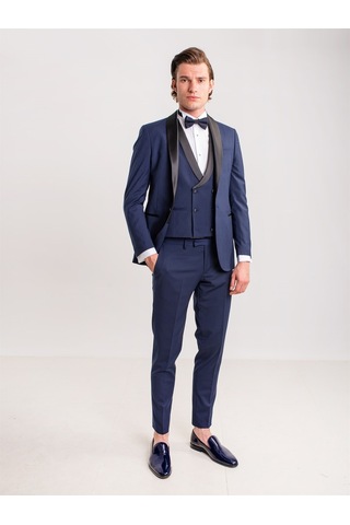 Dufy Lacivert Erkek Modern Fit Şal Yaka Smokin Takım - 61328 Lacivert