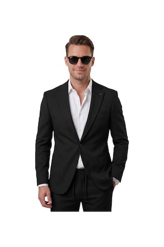 Deep Sea Deepsea Siyah Premium Çizgi Dokulu Slim Fit Likralı 2 Li Erkek Takım Elbise 2600821
