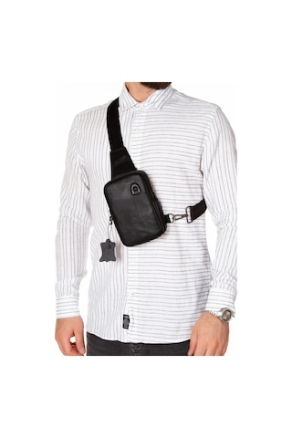 Newish Polo Erkek Hakiki Deri Göğüs Ve Omuz Çantası New089 Siyah