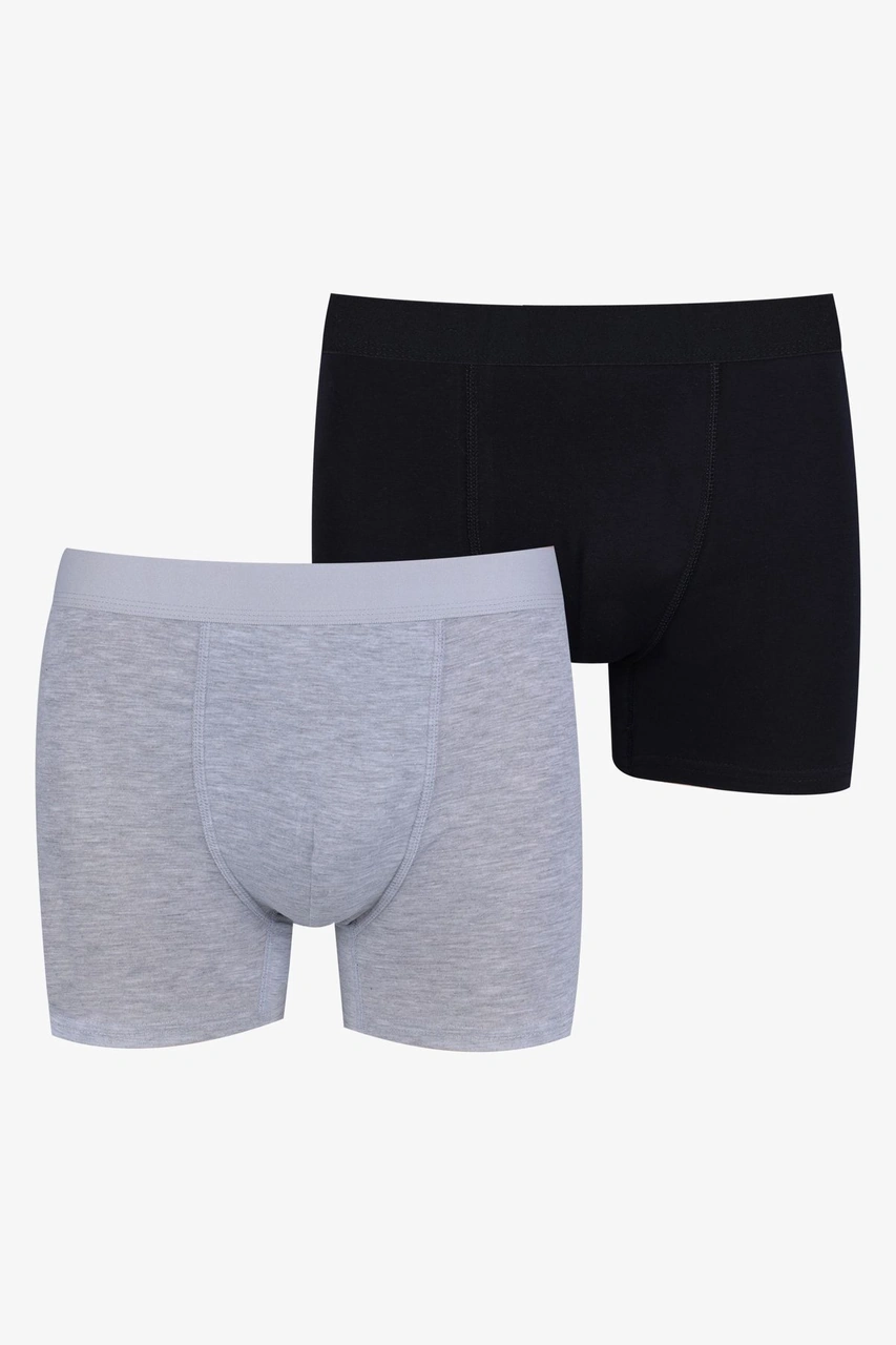Erkek 2'li Pamuklu Likralı Boxer Ko9178 Gri - Siyah
