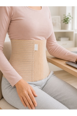 Doğum Sonrası Abdominal Korse 26 Cm 4 Kademe Ayarlı Karın Toparlayıcı Korse - Lisinya Bej