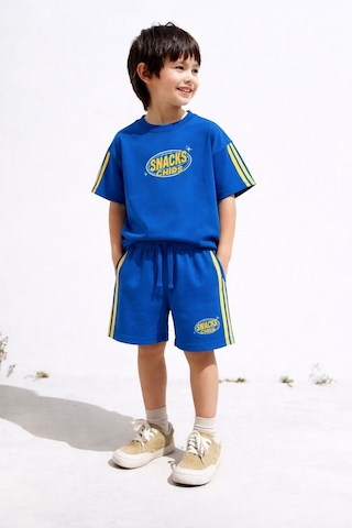 Monila Erkek Çocuk Pamuklu Saks Baskılı T-shirt Ve Şort Alt Üst Takım Lacivert