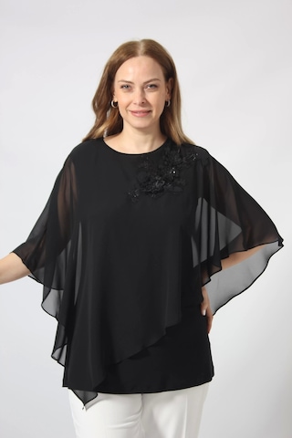 Moda Berray 5040 Pul Payet Aplikli Şifon Kombin Büyük Beden Şık Bluz Siyah