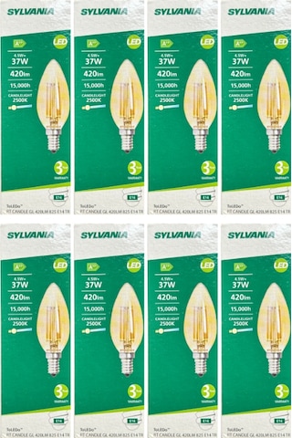 Sylvania 4,5w 37w 2500k Sarı Işık E14 Duylu Eski Tip Görünümlü Led Ampul 8 Adet