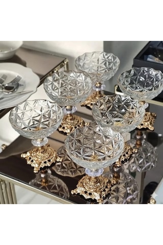 Assa Bazaar Paşabahçe Estrella Ayaklı Kase 6 Lı Set Cam Sunumluk, Tatlı, Dondurmalık & Çerezlik Beyaz