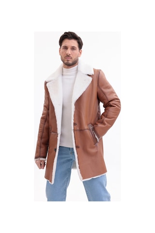 M M Marki Marki Erkek Hakiki Deri Kaban, İçi Kürklü, 90 Cm, Viski Rengi, Kışlık, Premium, İçi Kürklü Kaban - 500022