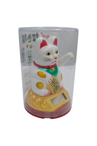 Maneki Neko El Sallayan Şans Kedisi Beyaz Solar Güneş Enerjili 6x10cm No6gb