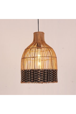 Bohem Etnik Doğal Hasır Bambu & Rattan Handmade, Konik Dekoratif Siyah Sarkıt Avize 30x70cm-9018108583142 Siyah