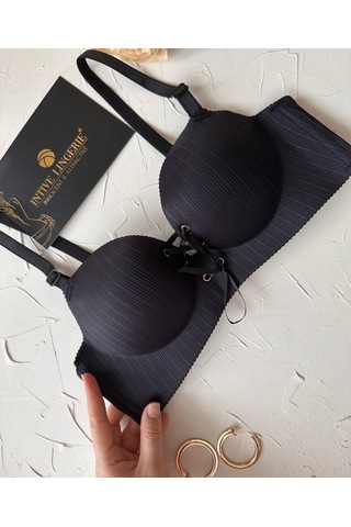 Jennifer Balensiz Push-up Destekli Lazer Kesim Dikişsiz Önden Bağ Siyah