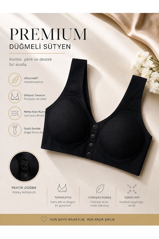Qulat Önü Açılır Kapanır Düğmeli Sütyen Toparlayıcı, Dikişsiz, Rahat Kullanım Siyah