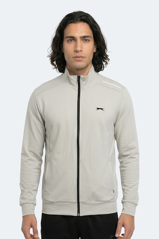 Slazenger Revolver Erkek Fermuarlı Dik Yaka Cepli Gri Sweatshırt