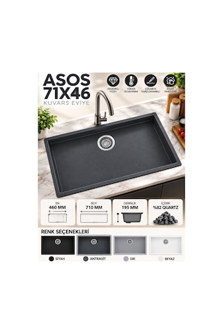 Granit Evye Asos Series Beyaz Renk En:460 Mm Boy :710 Mm Derinlik :195 Mm