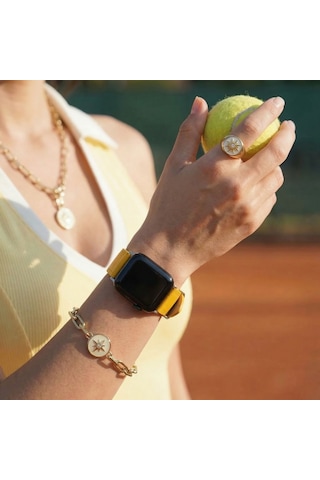 Goldoni Apple Watch Uyumlu Sarı İnce Gerçek Deri Kordon El Yapımı
