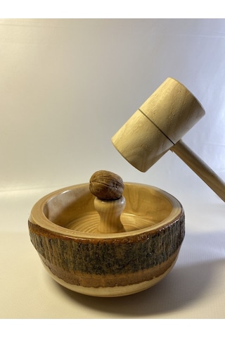 Doğal El Işçiliği Ahşap Ceviz Fındık Kıracağı Kabuklu Kıracak Tokmaklı Büyük Boy 18-19 Cm