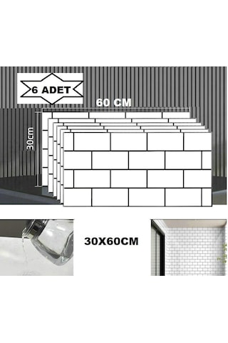 6 Adet 60x30cm Beyaz Tuğla Desen Yapışkanlı Karavan Prefabrik Banyo Wc Duvar Paneli Shiny-19